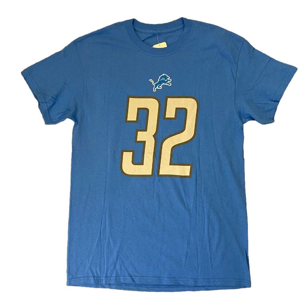 Detroit Lions Men's Football T-Shirt Size M Blue Swift #32 NFL Short Sleeves NWT